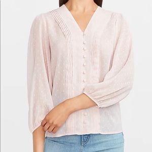 Express Metallic Pleated Button Front Shirt